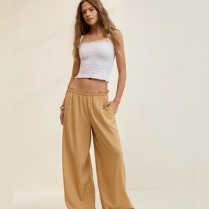 Aerie Linen Blend Trouser Women's Tan Wide-Leg Size M & L -Ultra soft & flowy